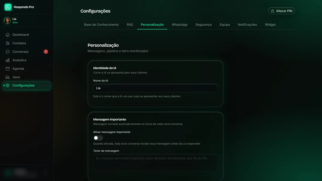 Personalização da identidade da IA com campo de nome