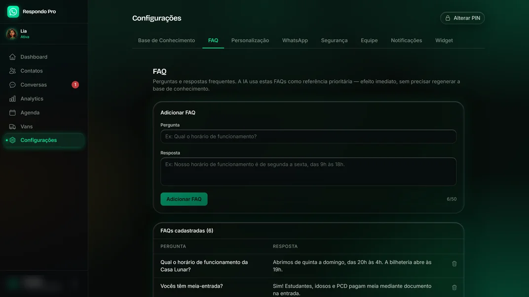Cadastro de FAQ com formulário de pergunta e resposta